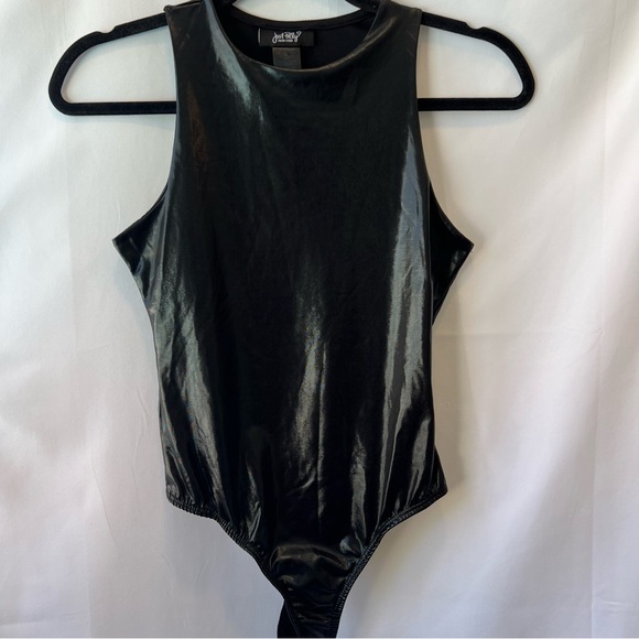 Just Polly Black Shiny Bodysuit - Picture 1 of 7